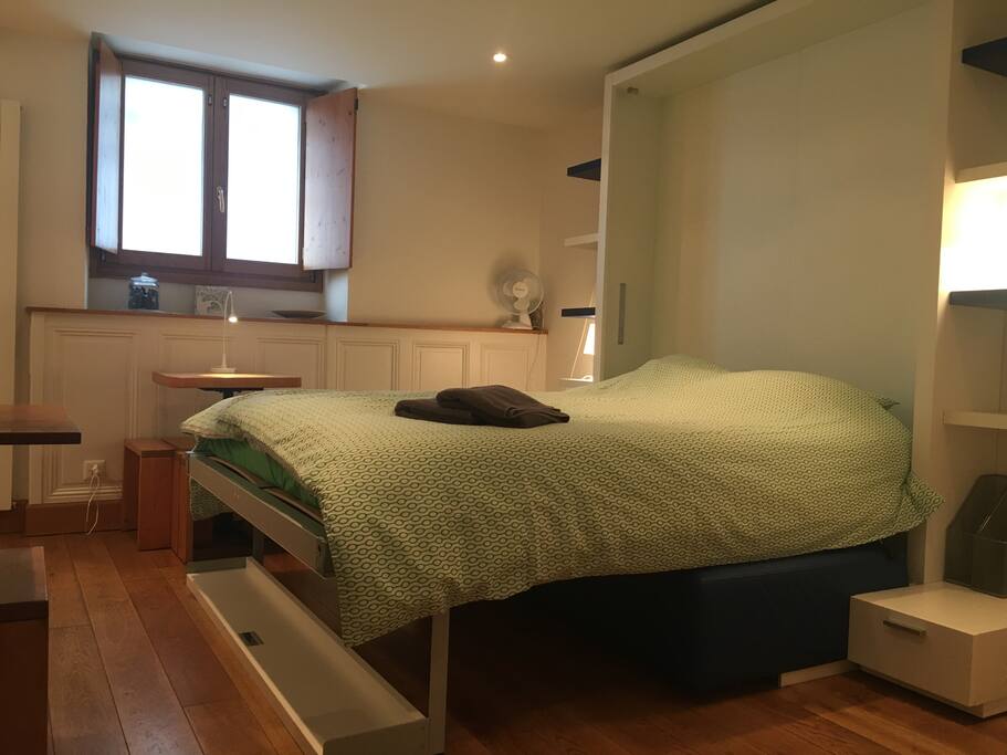 Very cosy sofa bed (160X200) open to kitchen and living