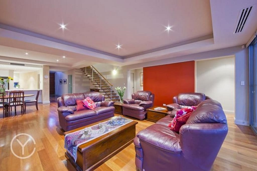 Open plan downstairs with kitchen, dining room and lounge room
