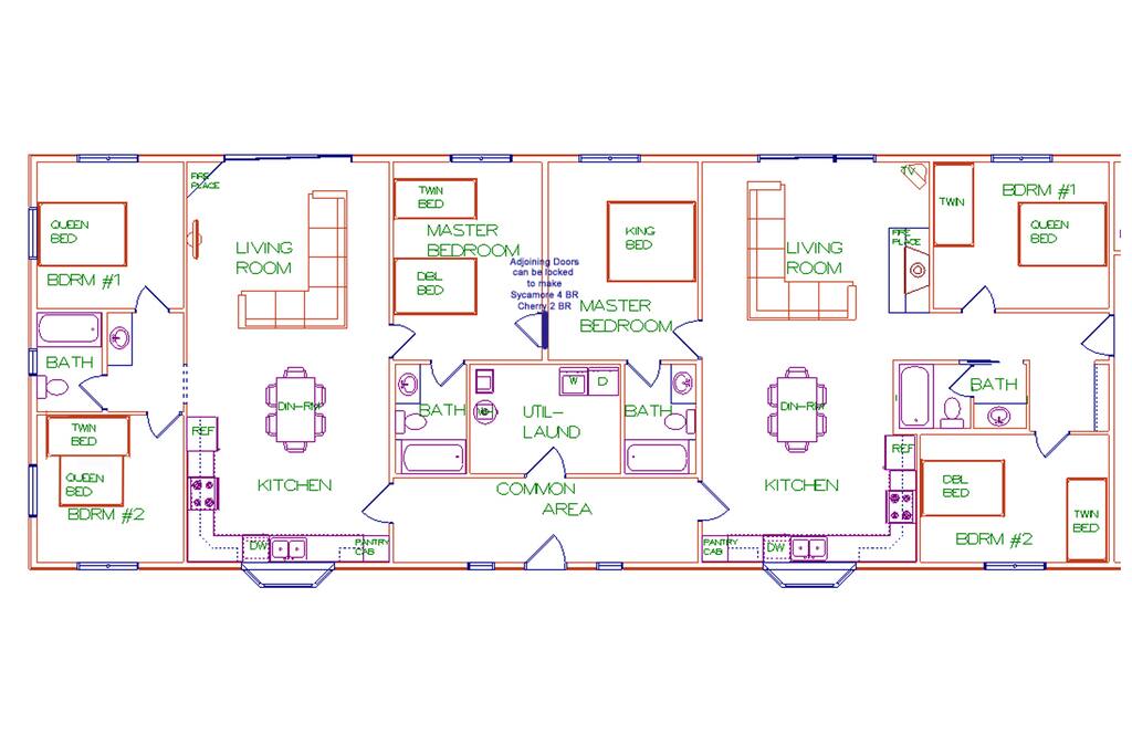 Floor plan showing living areas and beds.