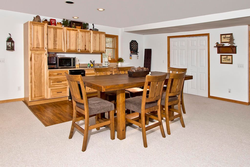 kitchenette with convection microwave, coffeemaker, ice maker and mini fridge