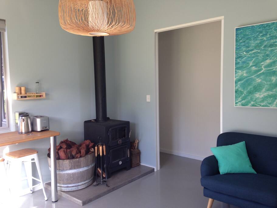 Living/dining area with wood fireplace