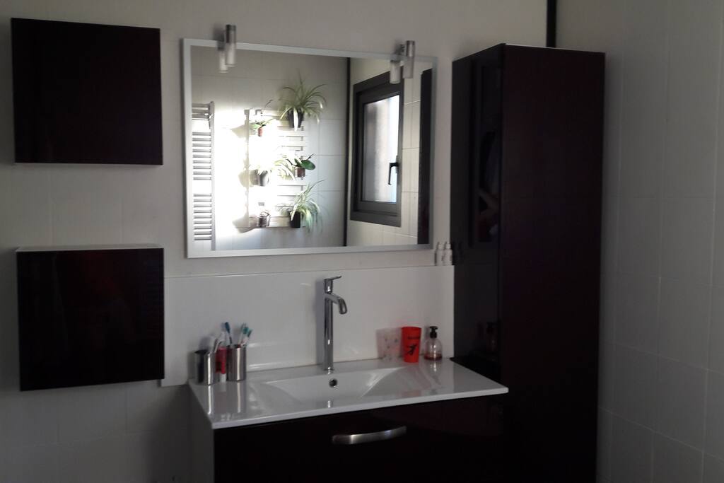 salle de bain avec douche et baignoire