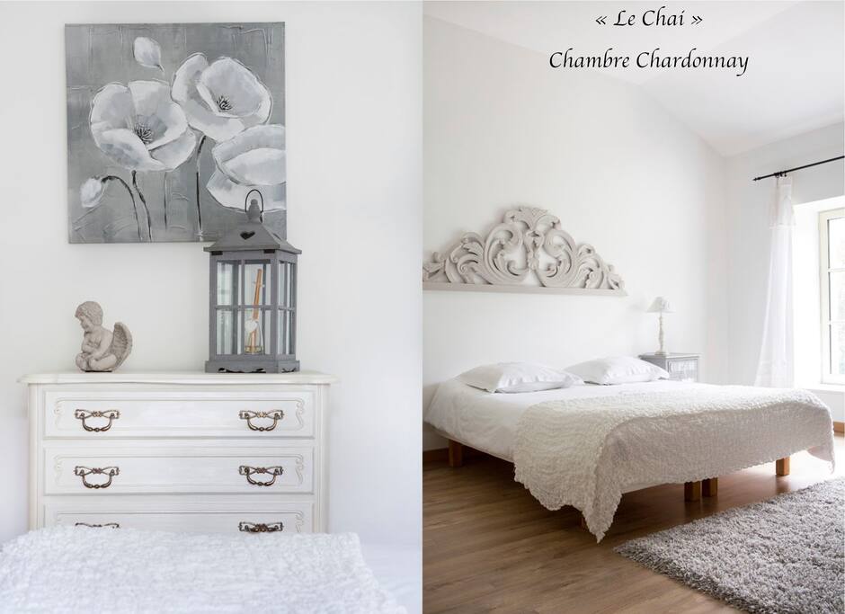Chambre Chardonnay
(2 pers max)
Lit Queen size, vue sur jardin et piscine