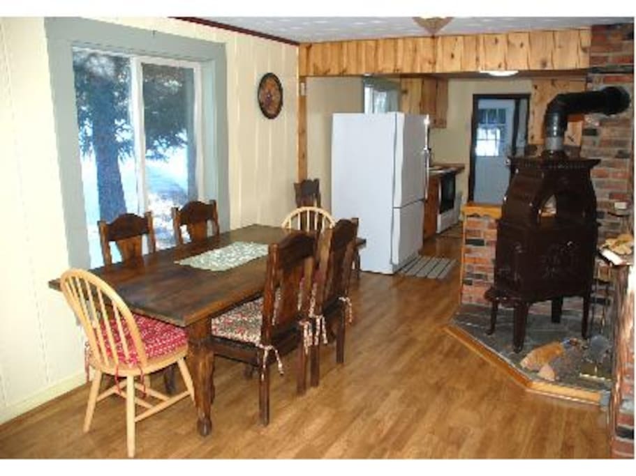 Dining area and wood stove for cozy heat