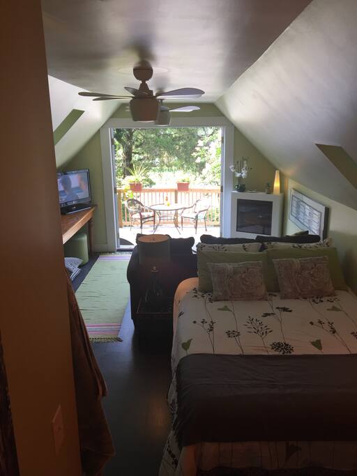 French doors open to deck