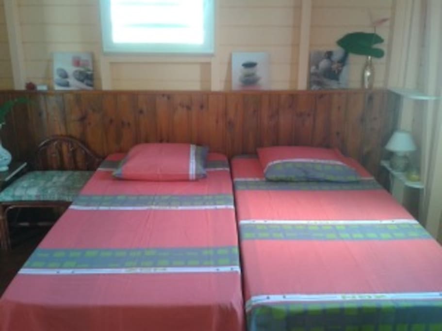 La Chambre est très ventilée...et aussi Climatisé...!!! Lit jumeaux...