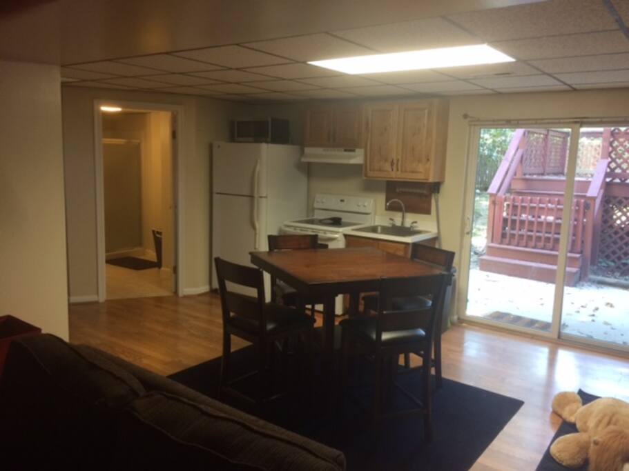 Kitchenette with microwave and coffee pot.