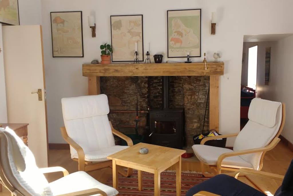 Living room with open fire.