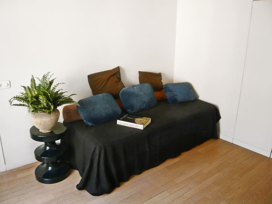 the relaxing couch doubles as a single bed