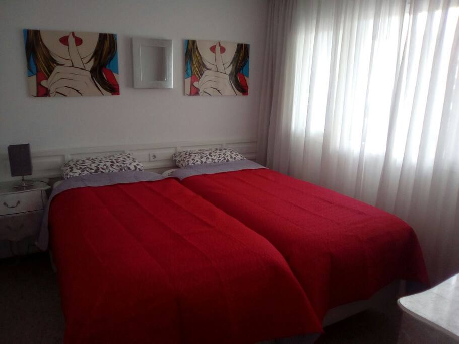 The comftabel bedroom with boxsprings and wardrobe