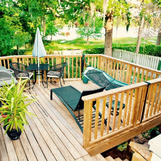 Back deck with lake view