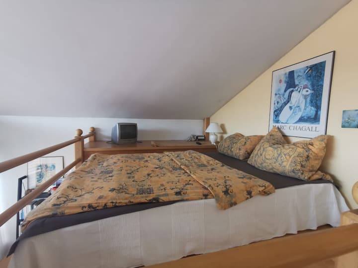 Udoban krevet na kat širok je 1,4 m i može primiti najviše dvije osobe. 