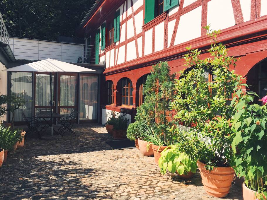 View of the private garden with seating area