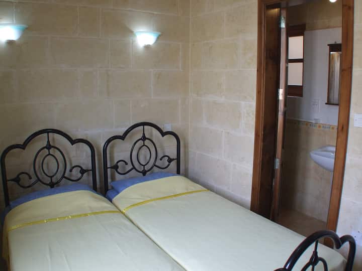 Chambre à deux lits avec salle de bain attenante