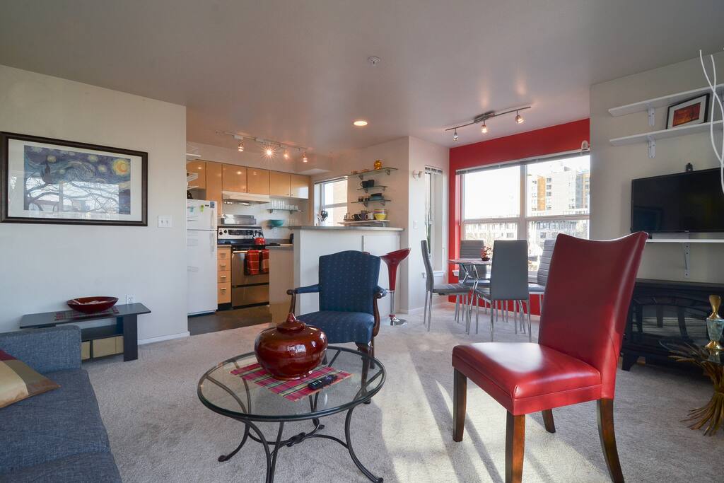 living and dining room and kitchen