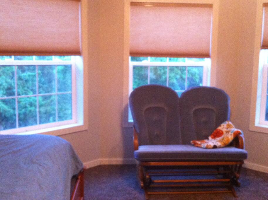 Room has 3 windows overlooking the farmland and our gardens.