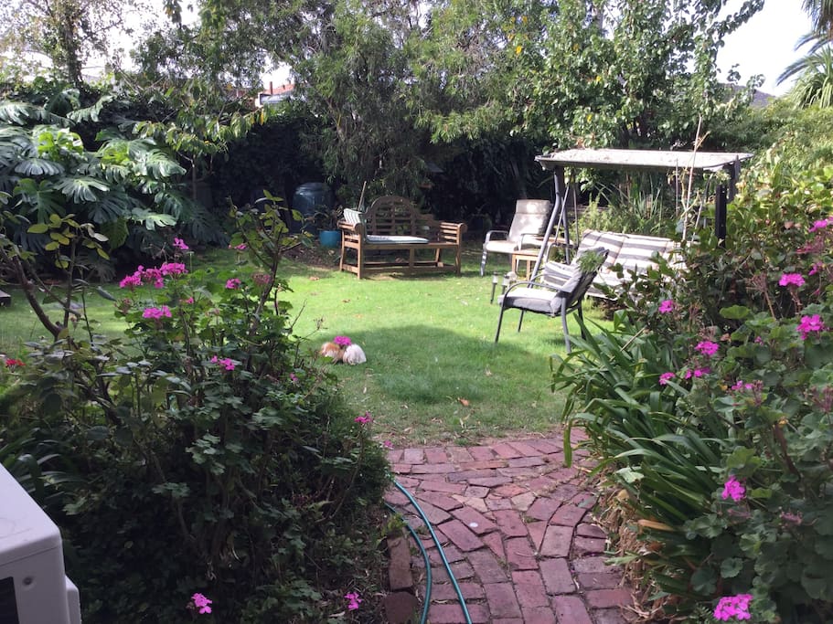 After walking down the side you'll see the back yard.