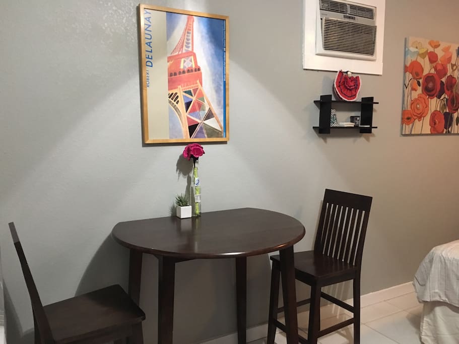 A small table can be used for breakfast or for a workspace.