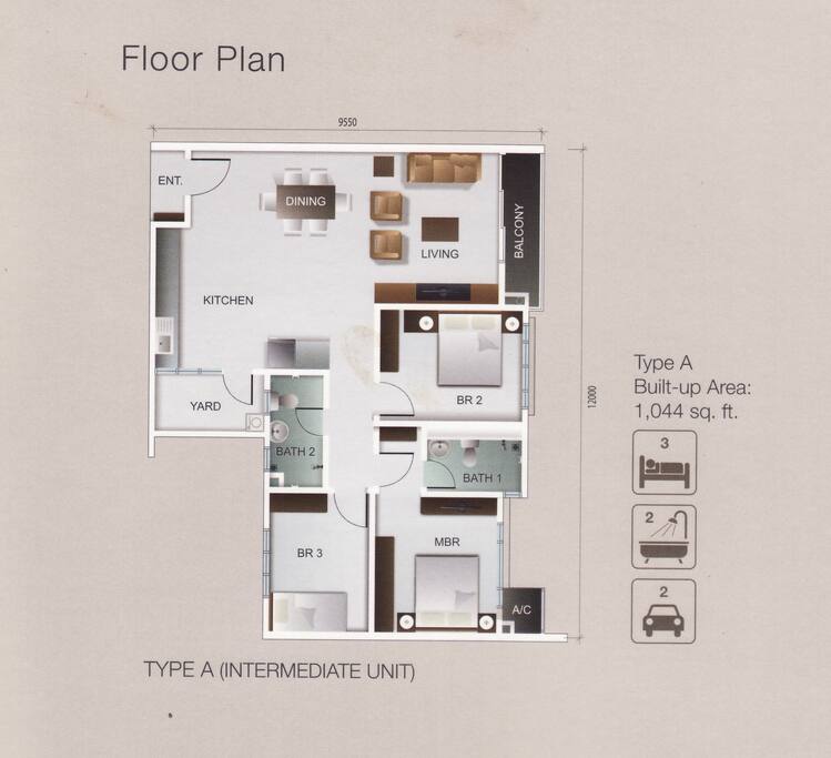 Unit's floor plan for guests to get acquaint with