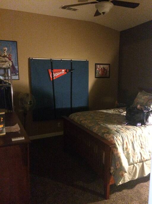 Private Bedroom with Queen bed for 2! Privacy curtain (lead shield inside) cut's down almost all out side noise! TV - over head fan