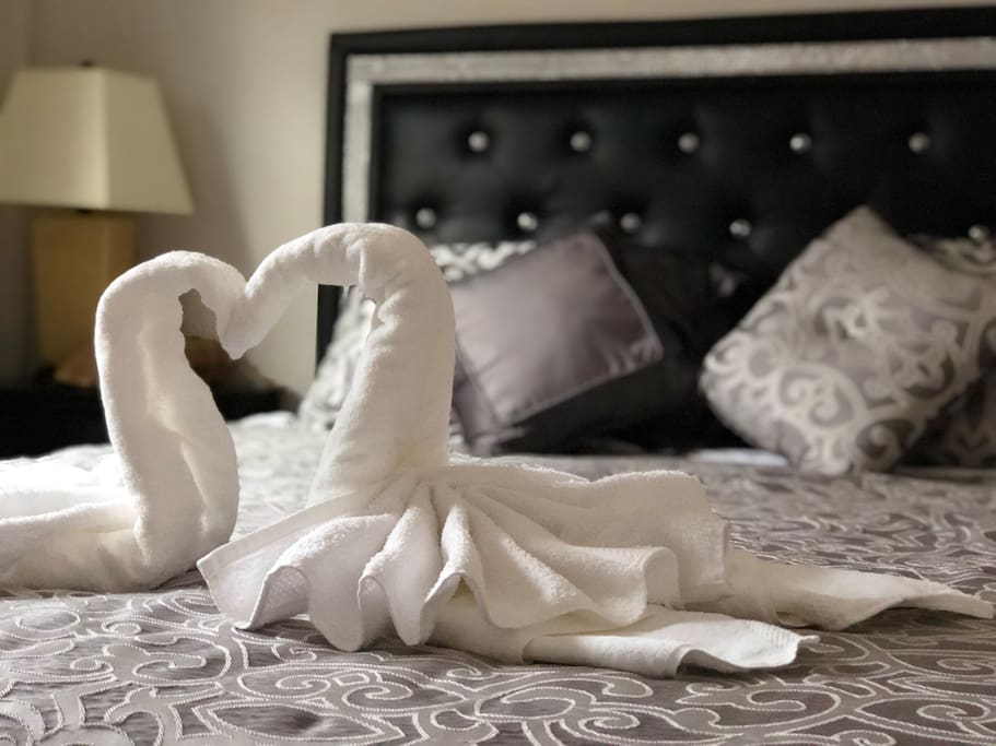 We can’t guarantee towel swans each time, but we will provide you the towels :)