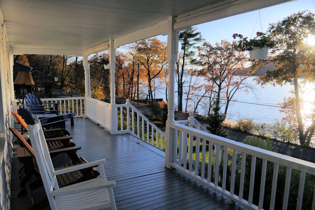 Our covered porch also has a dining area.