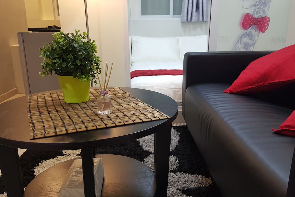 A table where you can enjoy a cup of tea, a cofee or just work on your laptop