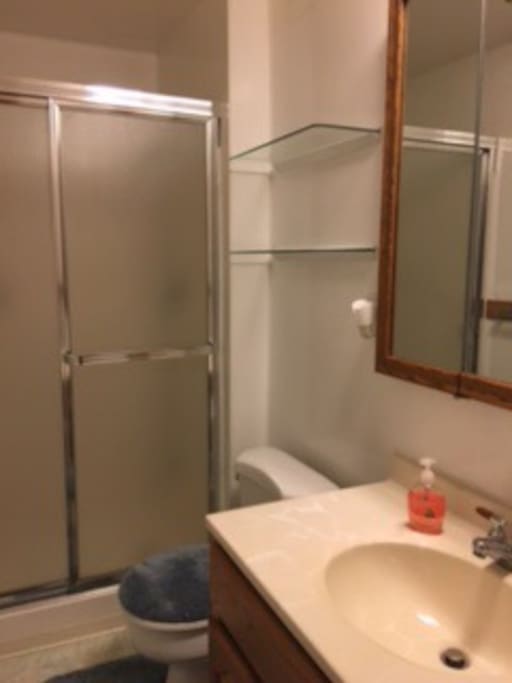 Semi-private bath. One other Airbnb room shares it whenever the room is occupied