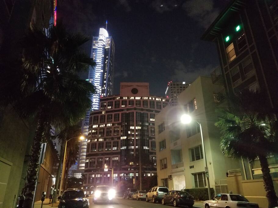 Street with building and view of DTLA