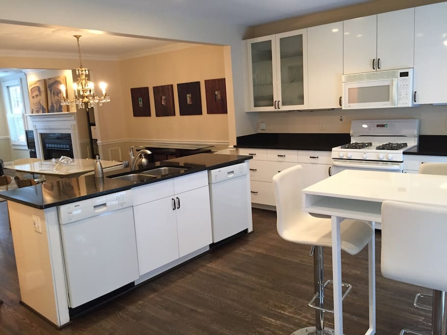The kitchen is spacious and fully open to the living and dining room.