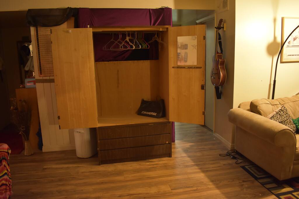 South Facing North. This is the view from our piano at the open armoire cabinet.