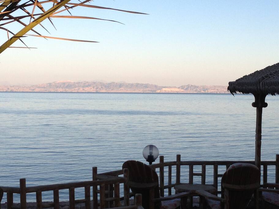 view from the INMO relax terrace over the Red Sea and Saudi s mountains