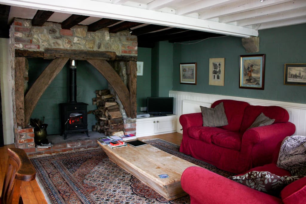 Sitting room with wood burner