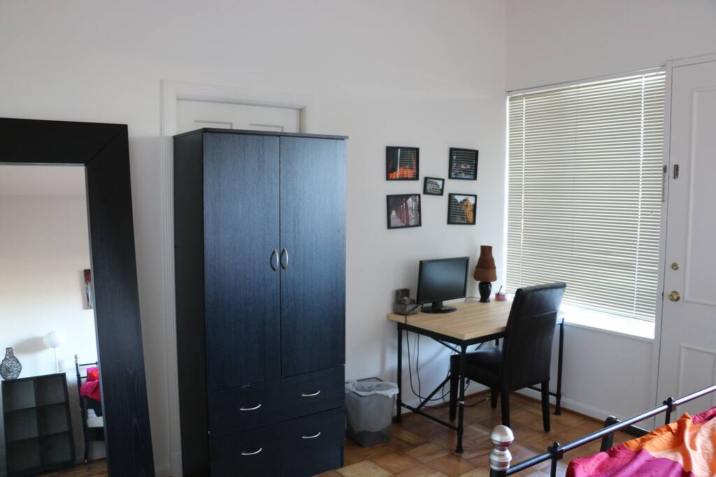 Desk, big mirror and wardrobe