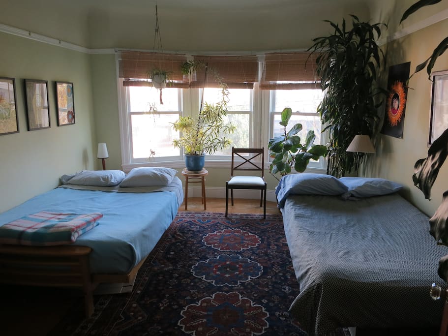 2 beds if needed: double bed on the left, twin bed on the right.
