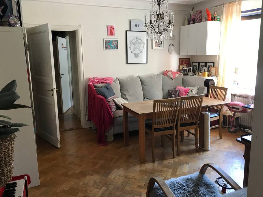 Living room with dinner table, hallway and my room door visible in the back.