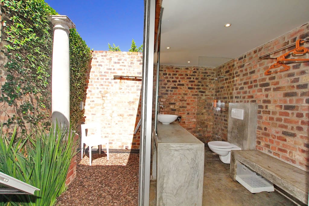 Bathroom with courtyard view