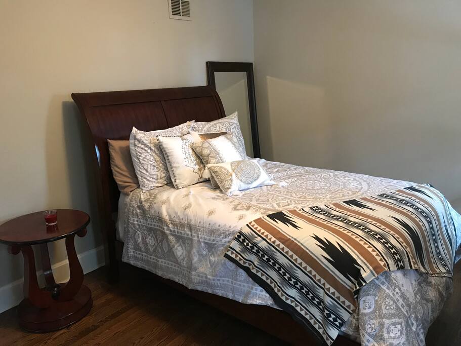 Mirror and nightstand. Desk/workspace available upon request.
