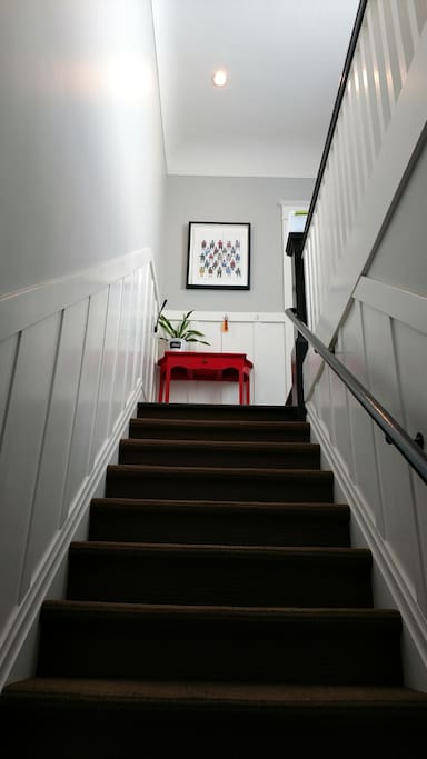 These stairs lead up to the apartment. Our unit is on the 2nd floor of the building.