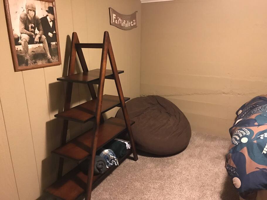 Shelf and large bean bag for lounging