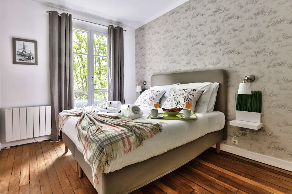 The bedroom is very sunny