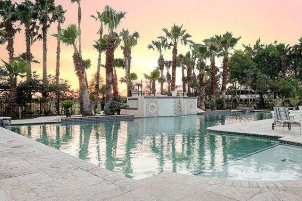 Pool view at dusk