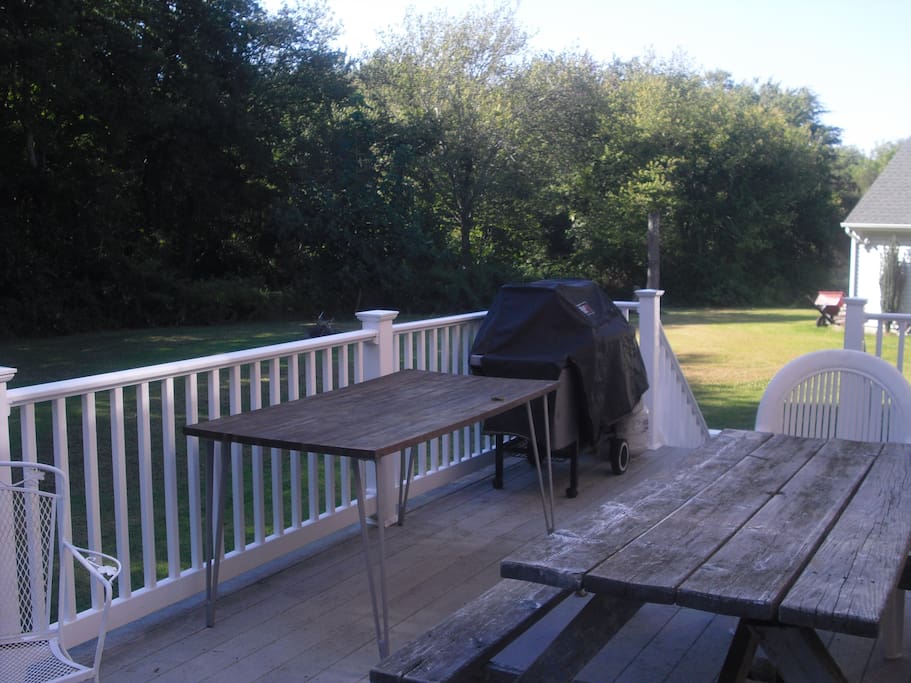 back porch with bbq and picnic table