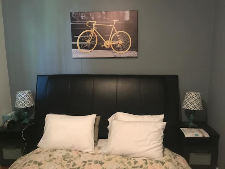 Platform bed with bike theme picture