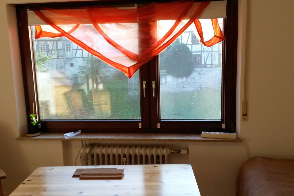 Blickrichtung Fenster in Bauerngarten, Südseite