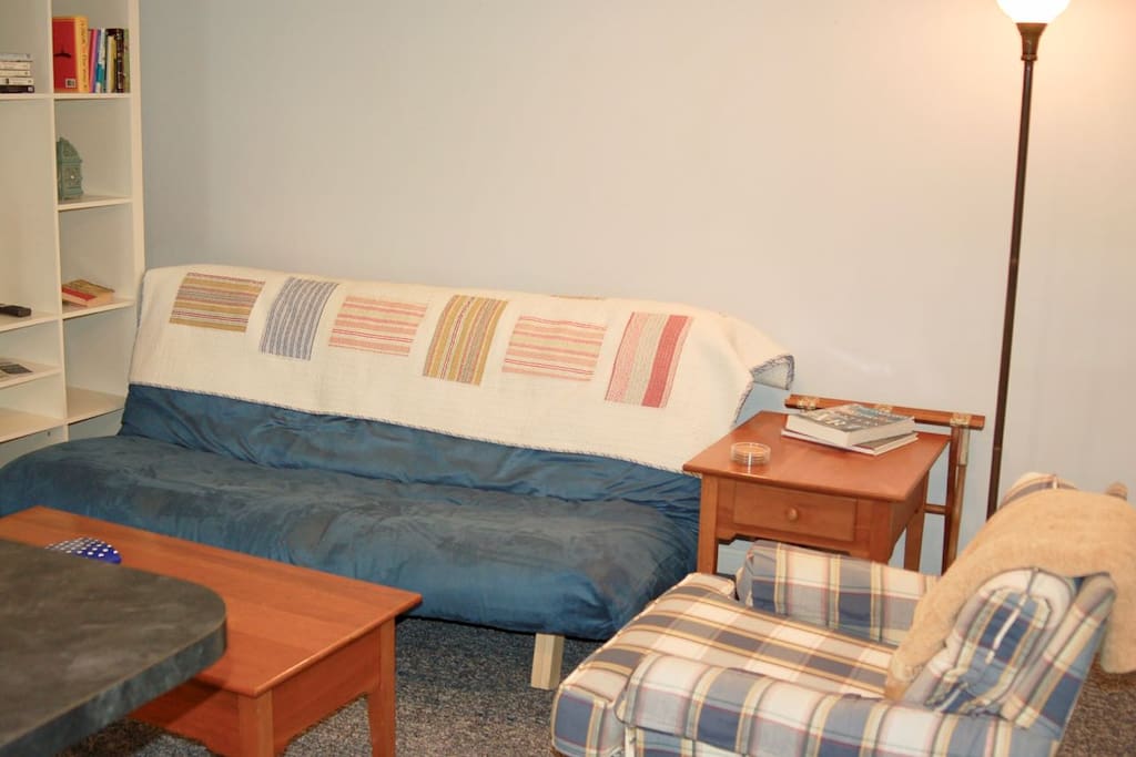 Living space with queen futon
