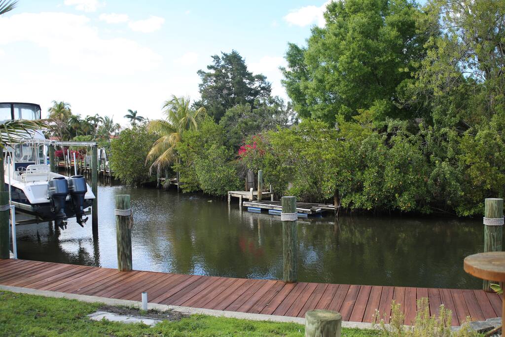 This is the private dock and canal from the backyard.