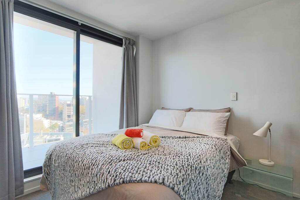 Bed area next to the balcony