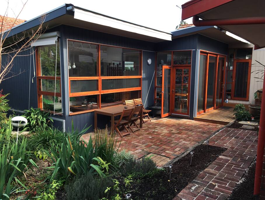 Eat outdoors near the herb garden