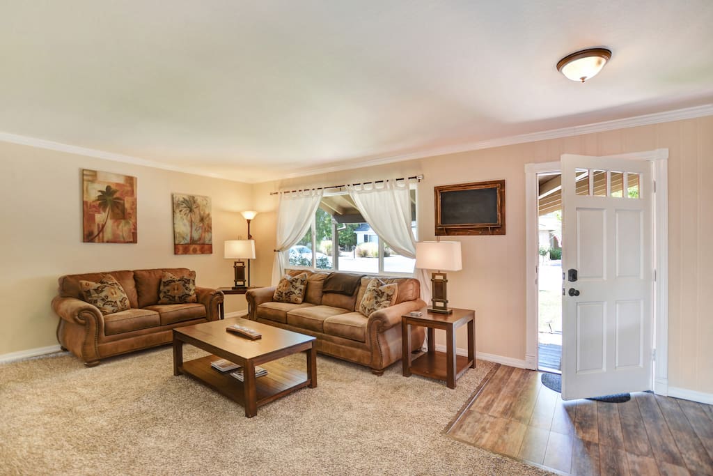 Living room featuring a queen sofa sleeper